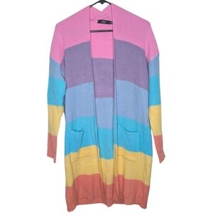Zesica Multicolor Pastel Color Block Knit Lightweight Cardigan Sweater Small